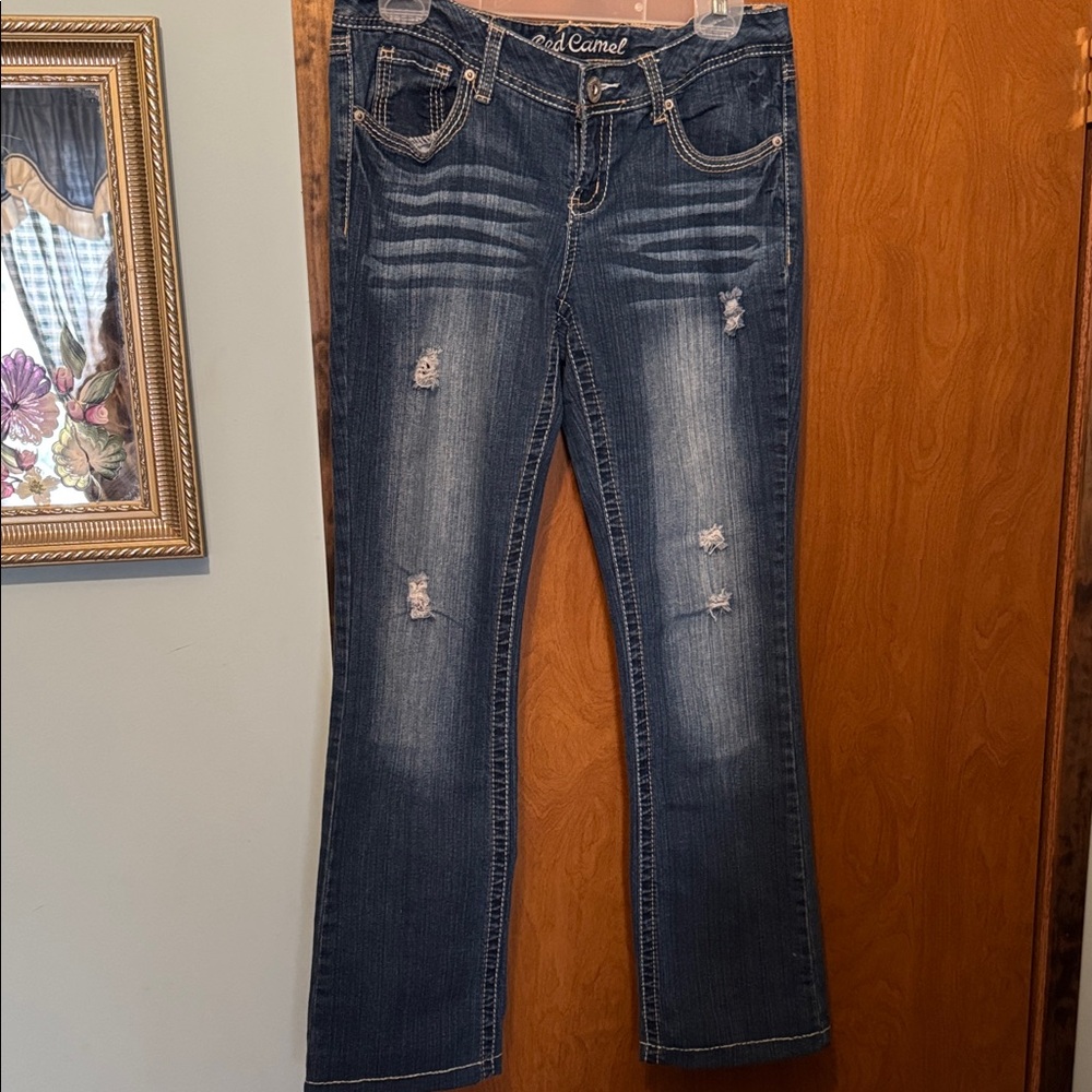 Red Camel Women's Boot Cut Distressed Blue Jeans